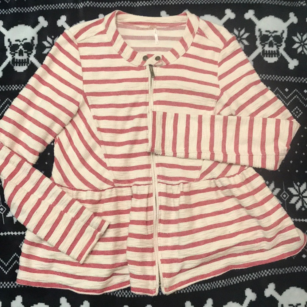 Free people red and cream striped sweater